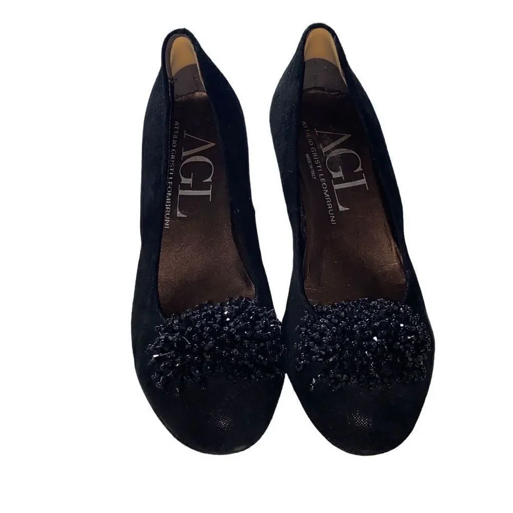 Attilio Giusti Leombruni EUC Occasion Guestwear Shoes Pumps Chunky Heel Black Su